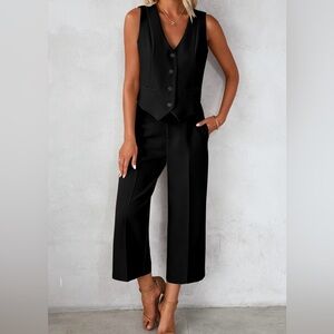 MATCHING SET 2-piece black vest and wide leg capri pants. BRAND NEW, NEVER WORN!